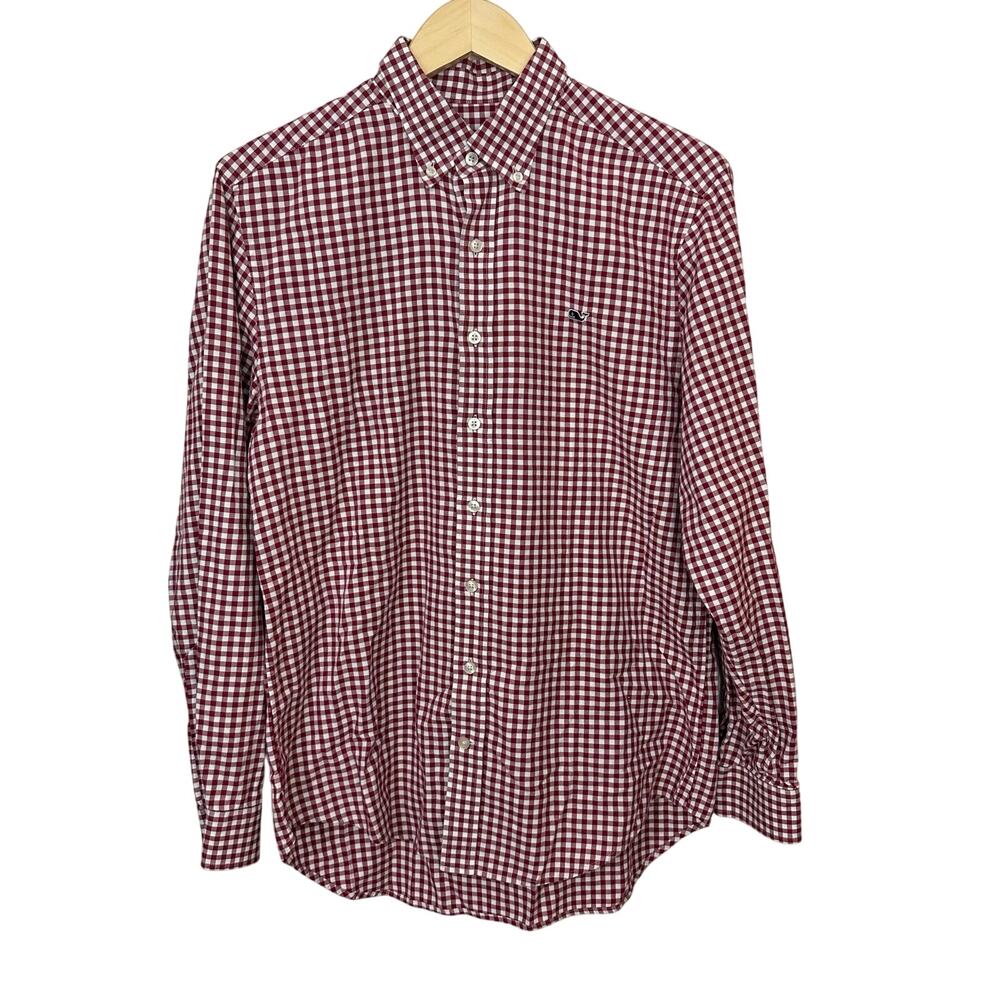 Vineyard Vines Slim Fit Whale Shirt  Mens Medium Red & White Check Gingham‎